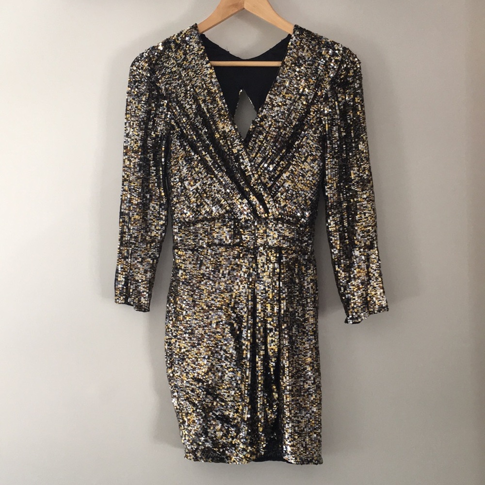 Parker sequin keyhole back mini dress